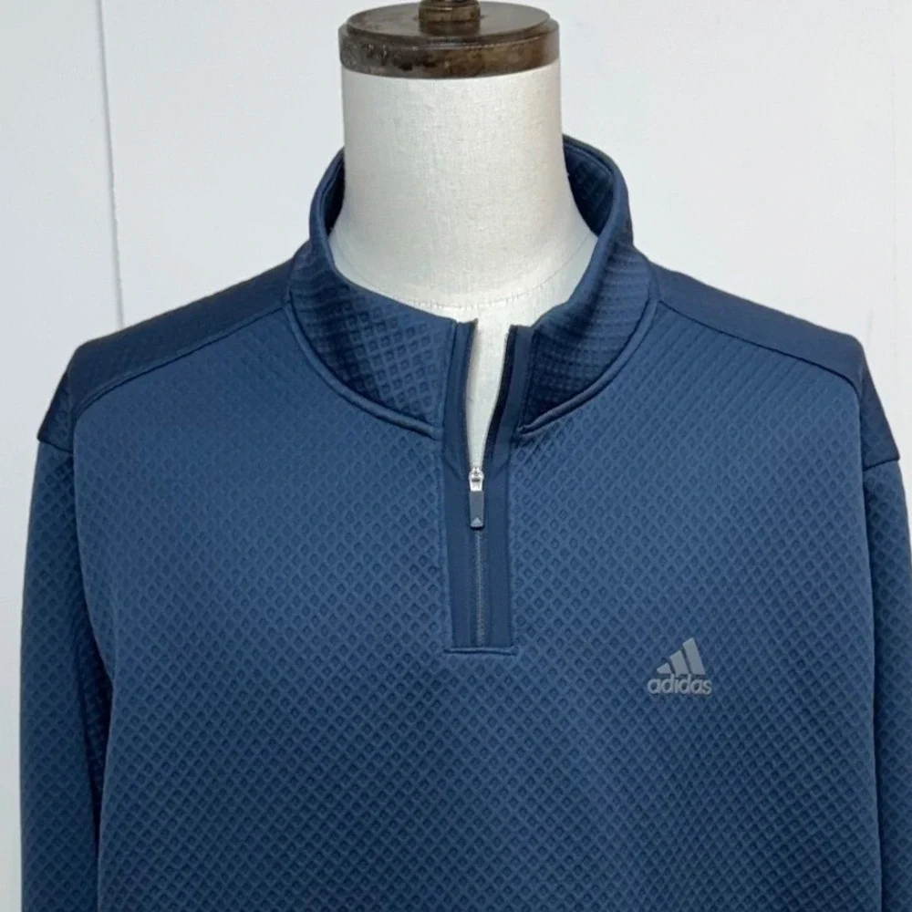Adidas 1/4 Zip Pullover Mens 2XL Blue Primegreen Diamond Grid Long Sleeve Golf